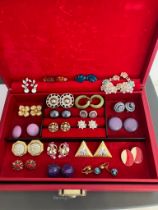 Vintage Jewellery box with large Collection of Vintage CLIP-ON EARRINGS (1950’s/60’s on). To include
