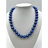 A Metallic Electric Blue South Sea Pearl Shell Bead Necklace. 12mm beads. Heart clasp. 44cm necklace
