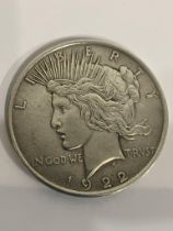 United States SILVER PEACE DOLLAR 1922. Condition very fine/Extra fine. Having bold and clear