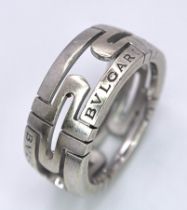 18K WHITE GOLD BVLGARI RING. WEIGHS 6.8G AND SIZE 50 OR K. REF: A/S 7013