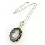 A Scarce Vintage Silver Tourmalated Quartz Pendant Necklace. 40cm Chain, Pendant Length 4.5cm.