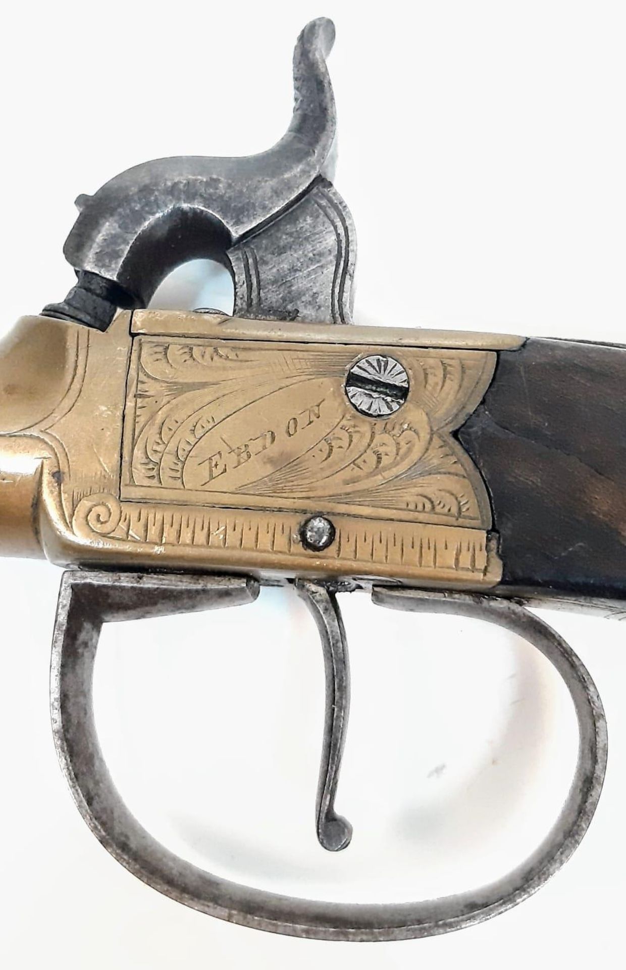 A Rare Mid 19th Century 54 Bore Boxlock Percussion Pistol with Quick-Release Bayonet! Makers mark of - Image 7 of 11