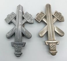 2 x WW2 German Gau Essen District Day Honour/Badge. The silver badge with Roman style sword and