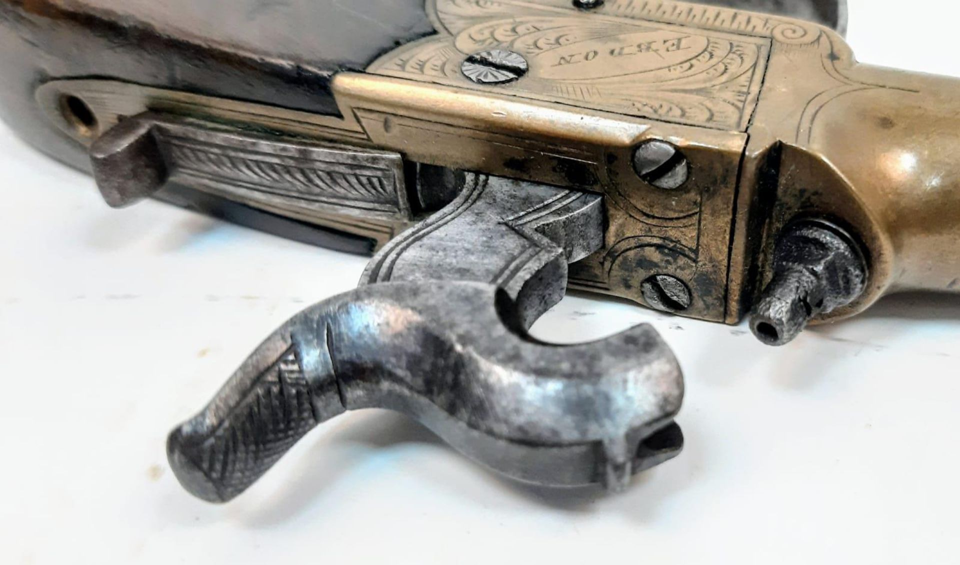 A Rare Mid 19th Century 54 Bore Boxlock Percussion Pistol with Quick-Release Bayonet! Makers mark of - Image 10 of 11