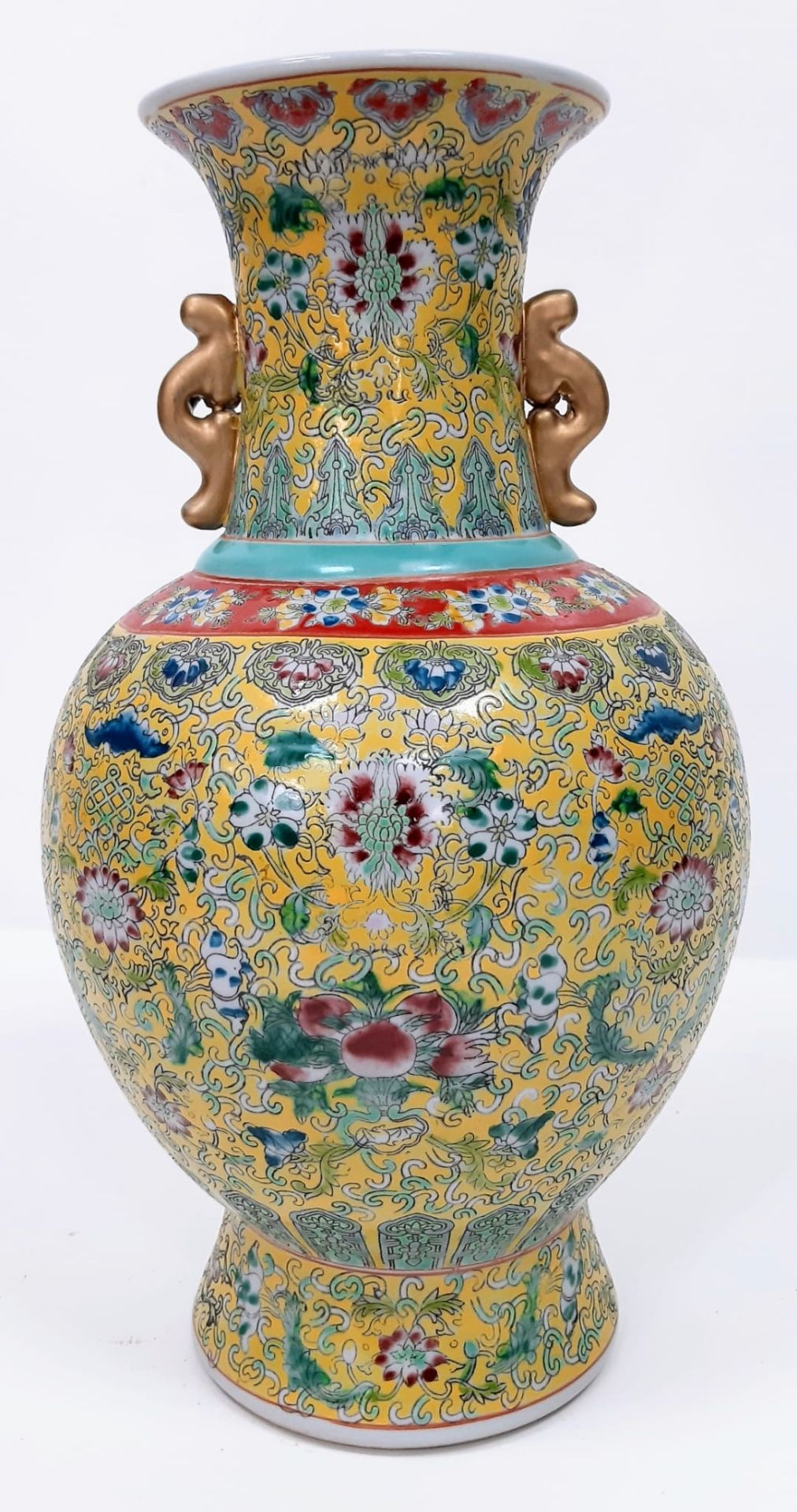 A large Chinese Famille Jaune Imperial Yellow Vase. Early 20th Century, marked on the base and - Image 3 of 6