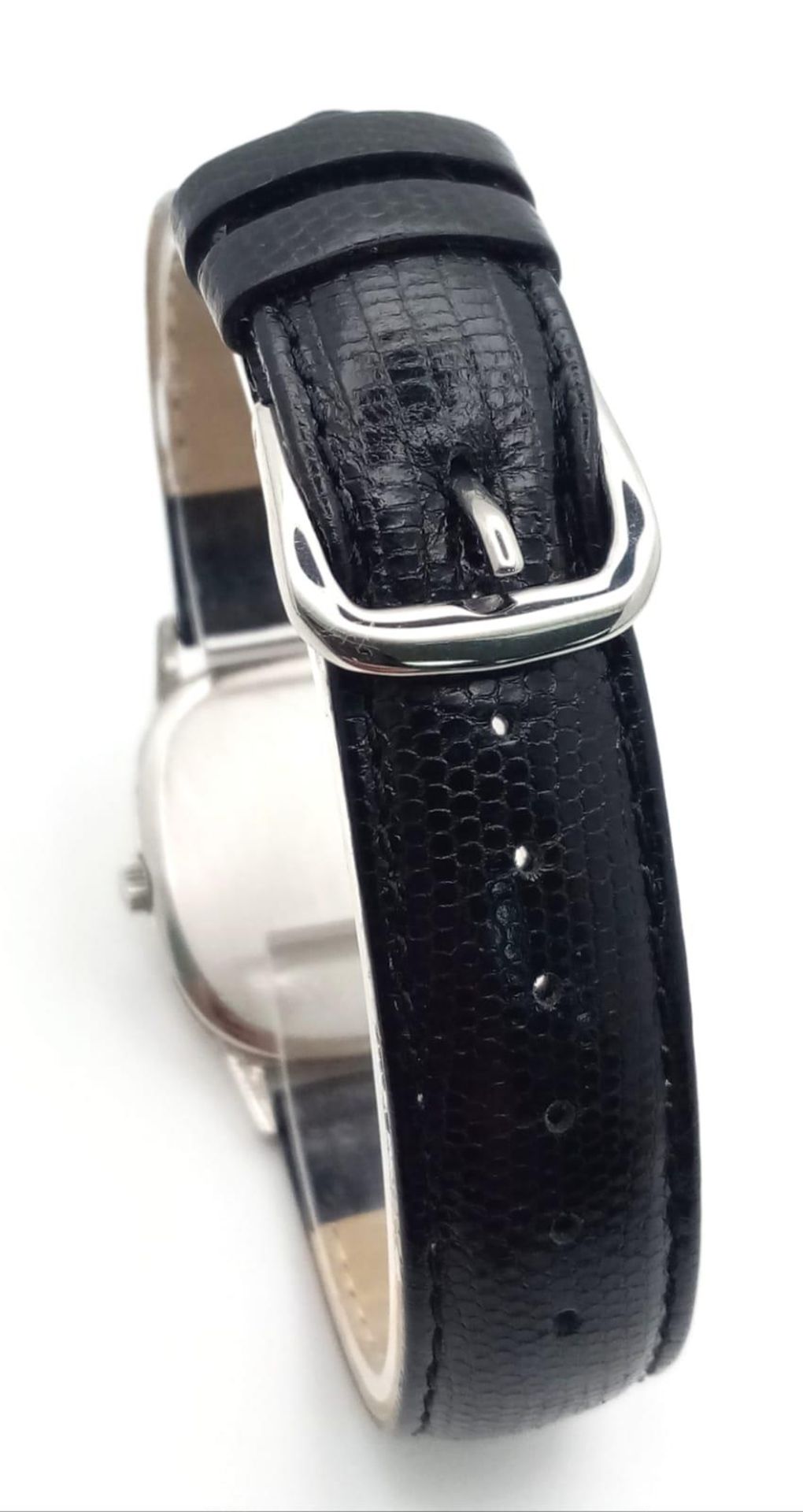 AN OMEGA DE VILLE IN STAINLESS STEEL WITH MANUAL WINDING MOVEMENT AND ON A BLACK LEATHER STRAP . - Image 5 of 6