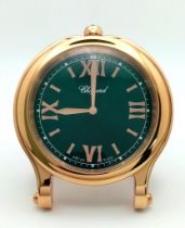 A Chopard Happy Sport Rose Gold Plated Table Clock. Quartz movement. Green dial with Roman numerals.