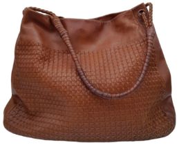 Introducing the Bottega Veneta Brown Leather Bag, exquisitely crafted in Italy. With dimensions of