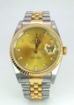 A Rolex Oyster Perpetual Datejust Bi-Metal and Diamonds Gents Watch. 18k gold and stainless steel