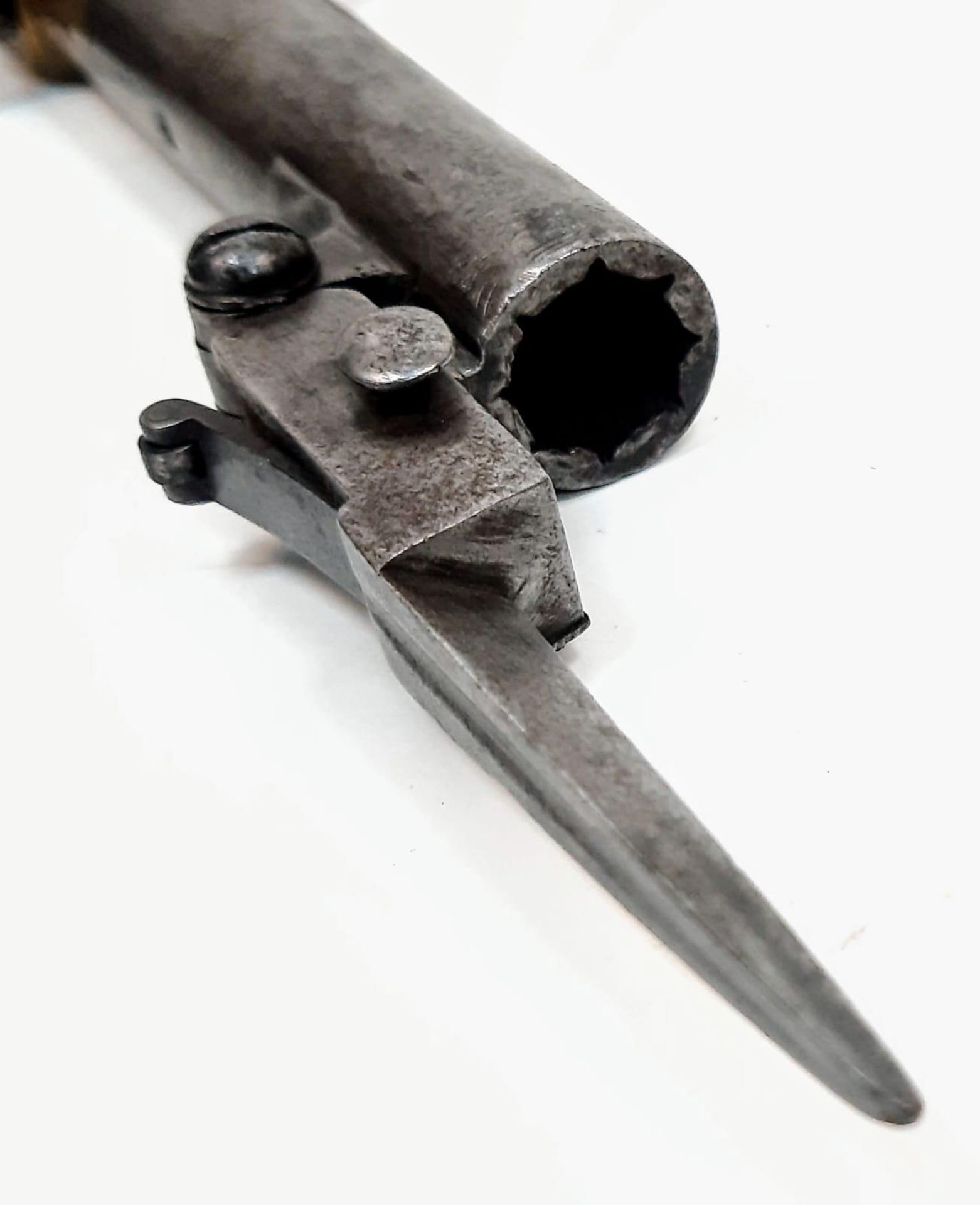 A Rare Mid 19th Century 54 Bore Boxlock Percussion Pistol with Quick-Release Bayonet! Makers mark of - Image 11 of 11