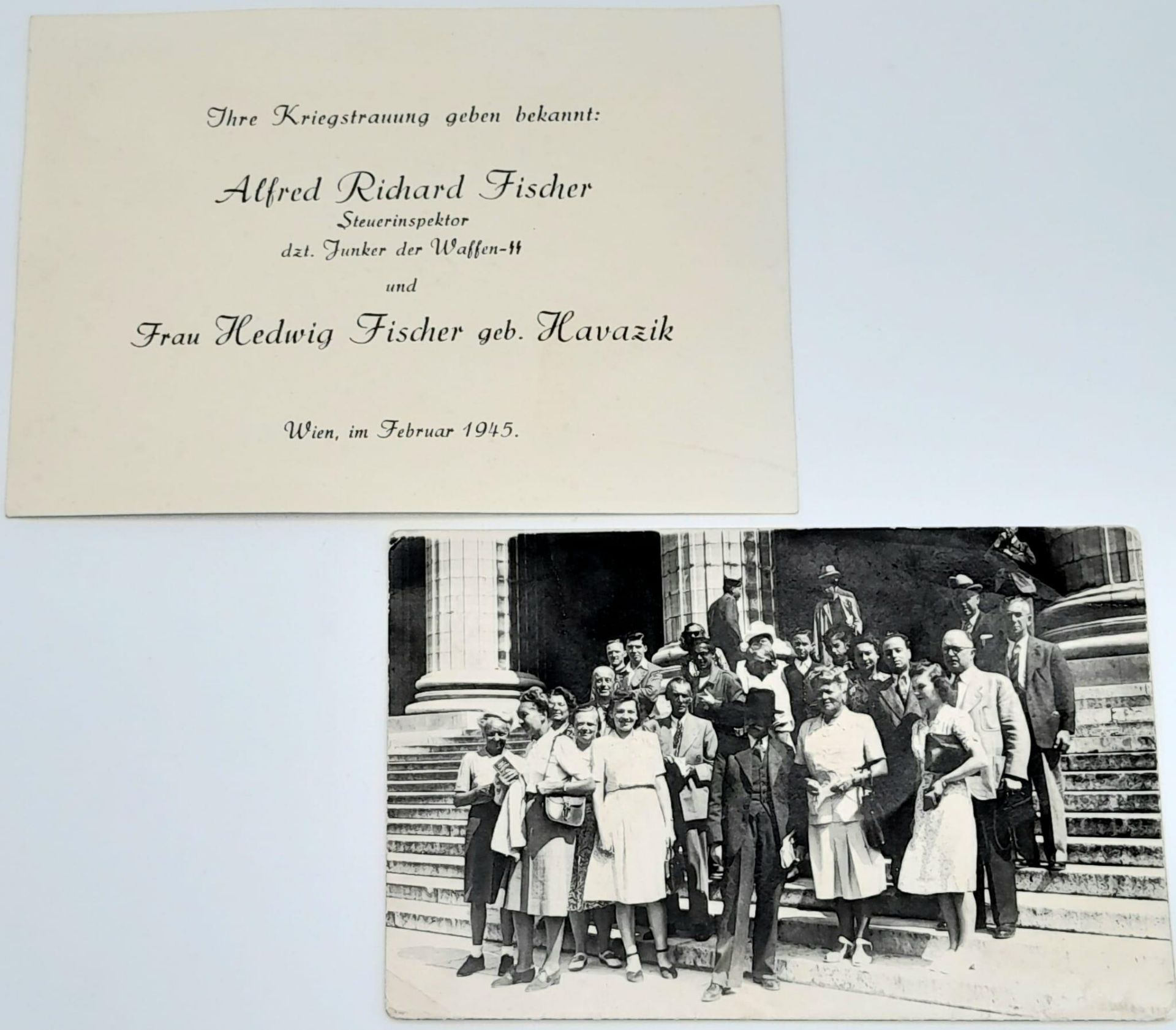 Wedding Announcement and Photograph for a Junker (Squire) working for the Waffen SS as an