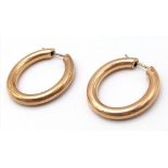 A Pair of 9k Yellow Gold Elongated Hoop Earrings. 32mm drop. 6.50g total weight.