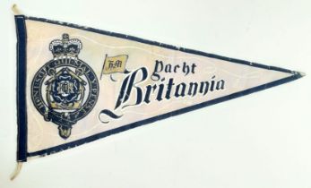 Original antique Royal Britannia Naval Pennant. Measures 41cm wide, with bold, vibrant blues and