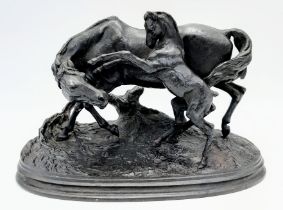 An Excellent Quality Late 19th Century Bronze Sculpture of a Mare and Her Rearing Colt by Pierre-