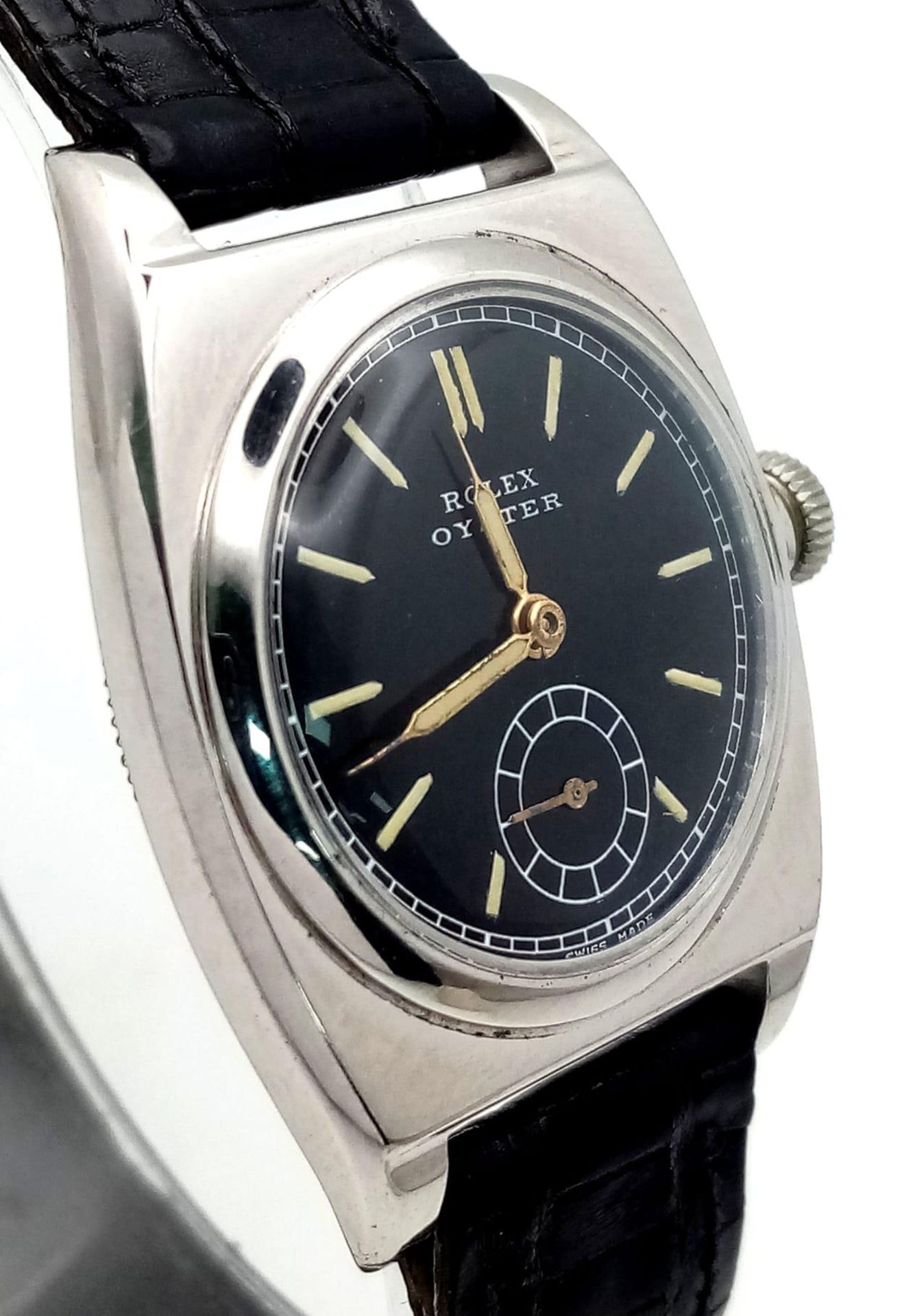A VINTAGE ROLEX OYSTER RARE MANUAL WIND (ALSO KNOWN AS THE ROLEX "VICEROY") ON A BLACK LEARHER STRAP - Bild 3 aus 9