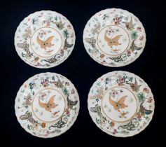 A set of 4 Daoguang (1820-1850) Era Dishes. Beautifully decorated with a iridescent floral &