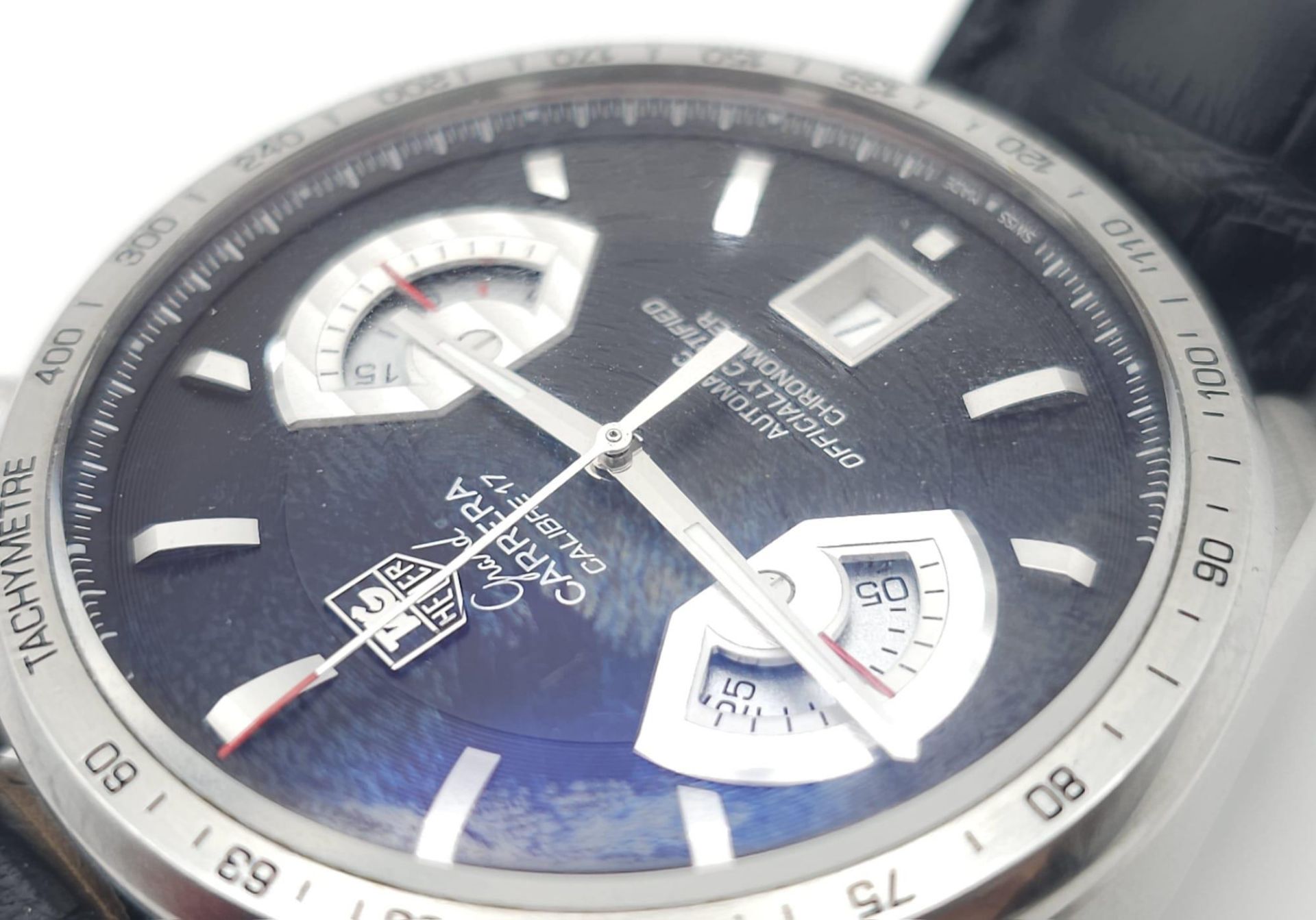 A TAG HEUER "GRAND CARRERA" AUTOMATIC CHRONOMETER WITH SKELETON BACK AND ON THE ORIGINAL TAG LEATHER - Image 5 of 10