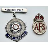 A parcel of two brooch badges. A WW2 World War Two Auxiliary Fire Service AFS and a Kentish Vale,