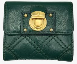 Emerald Green Marc Jacobs Unisex Wallet. Quilted Diamond Pattern stitched exterior with Gold Tone