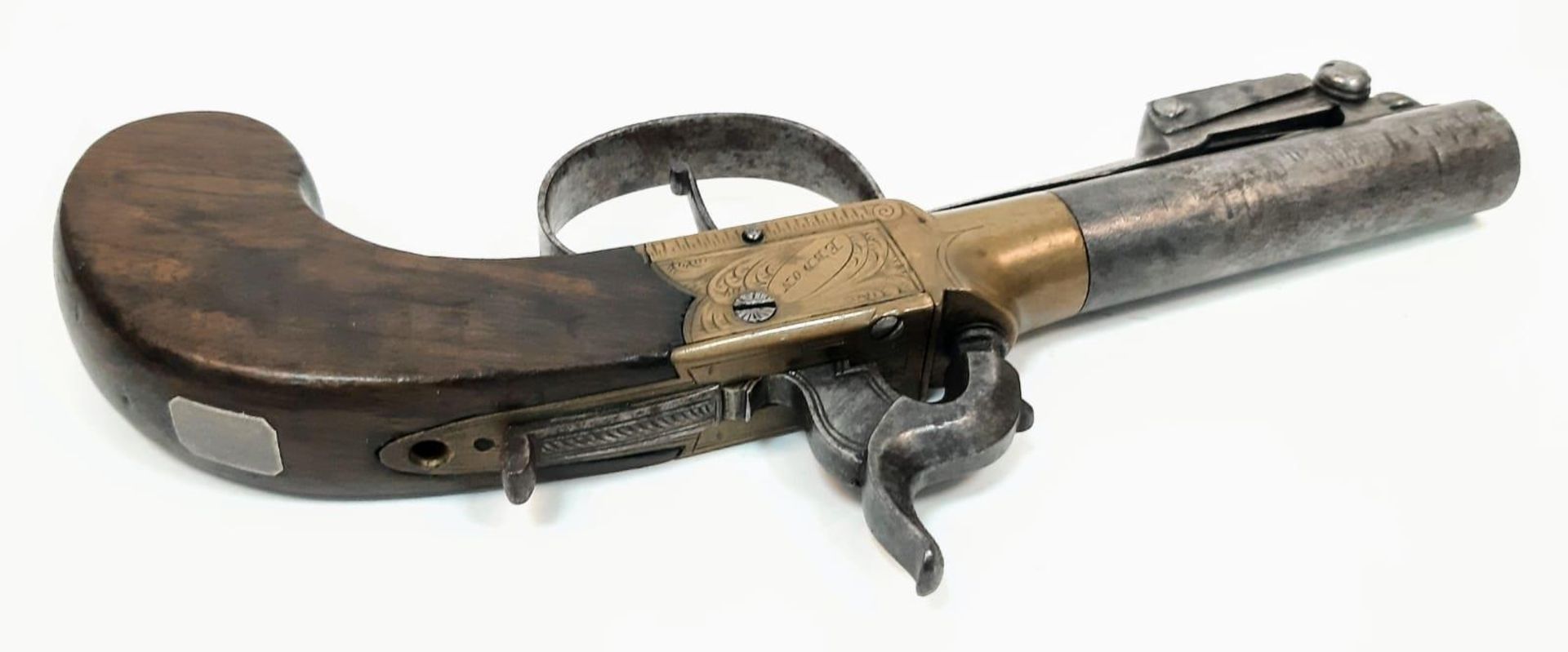 A Rare Mid 19th Century 54 Bore Boxlock Percussion Pistol with Quick-Release Bayonet! Makers mark of - Image 4 of 11