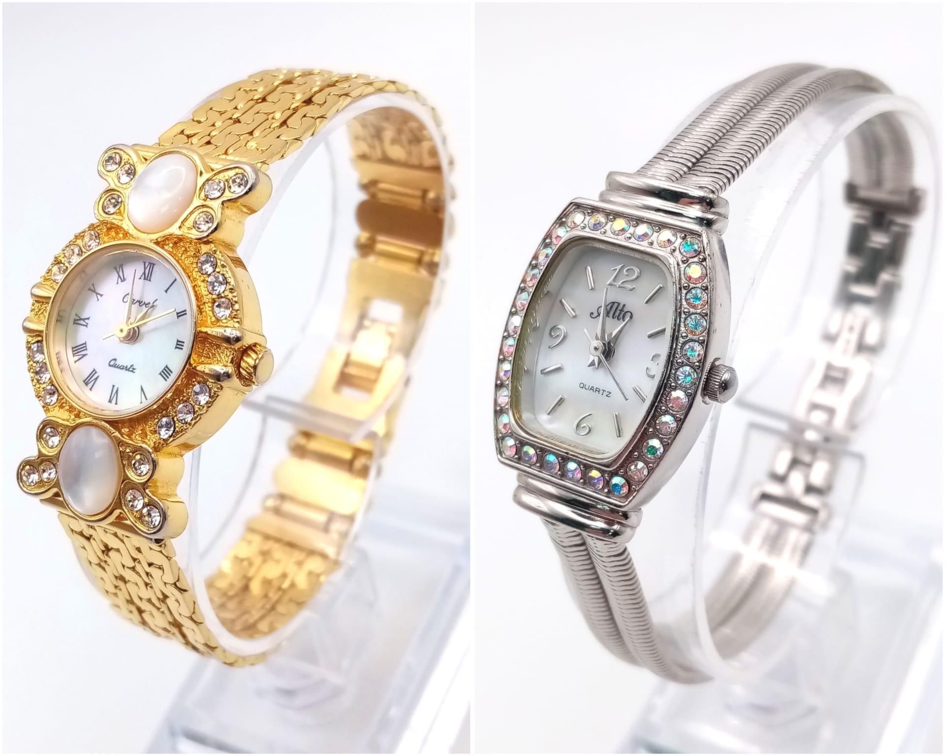 A Parcel of Two Ladies Stone Set Quartz Watches. 1) Stainless Steel Rhinestone Set Watch by Alto, - Image 2 of 5