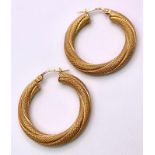 A Pair of Rich and Twisted 9K Yellow Gold Hoop Earrings. 2.85g total weight.
