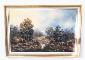 An Original Mid 20th Century Oil on Canvas Landscape Painting by E.Walker. Gilded frame. 85cm x 60cm
