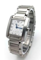 A Small Cartier Tank Francaise and Diamond Ladies Watch. Stainless steel bracelet and case - 21mm