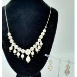 A Unique Vintage or Antique Cased Silver Necklace and Matching Earring Set. 60cm Length Detailed