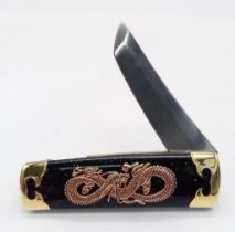 An Unused Limited Edition, Dragon Detail Folding Japanese Tanto Knife as Commission by Franklin