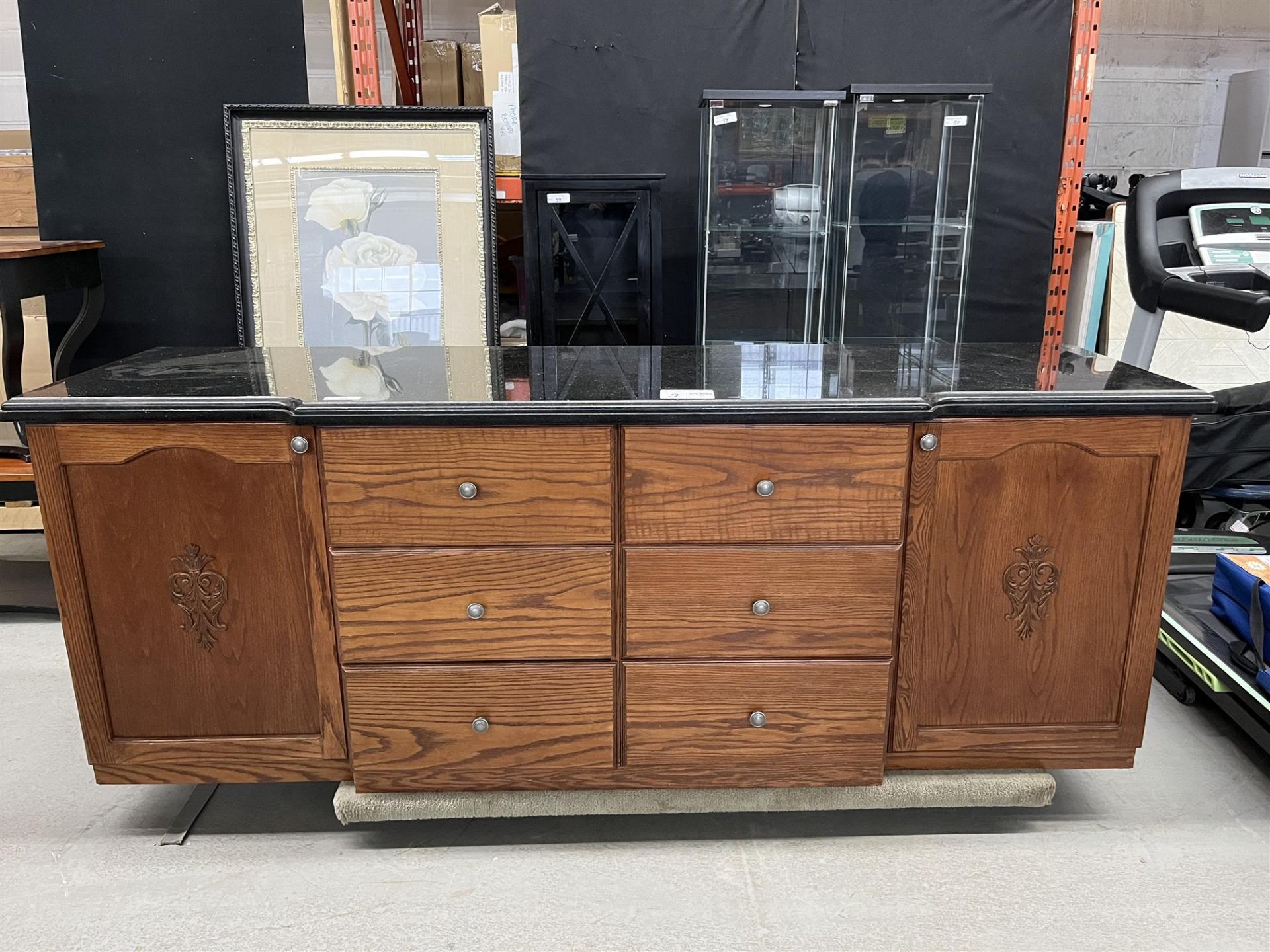 26" x 90" x 34" Black Marbletop Wooden Cabinet - Image 2 of 2