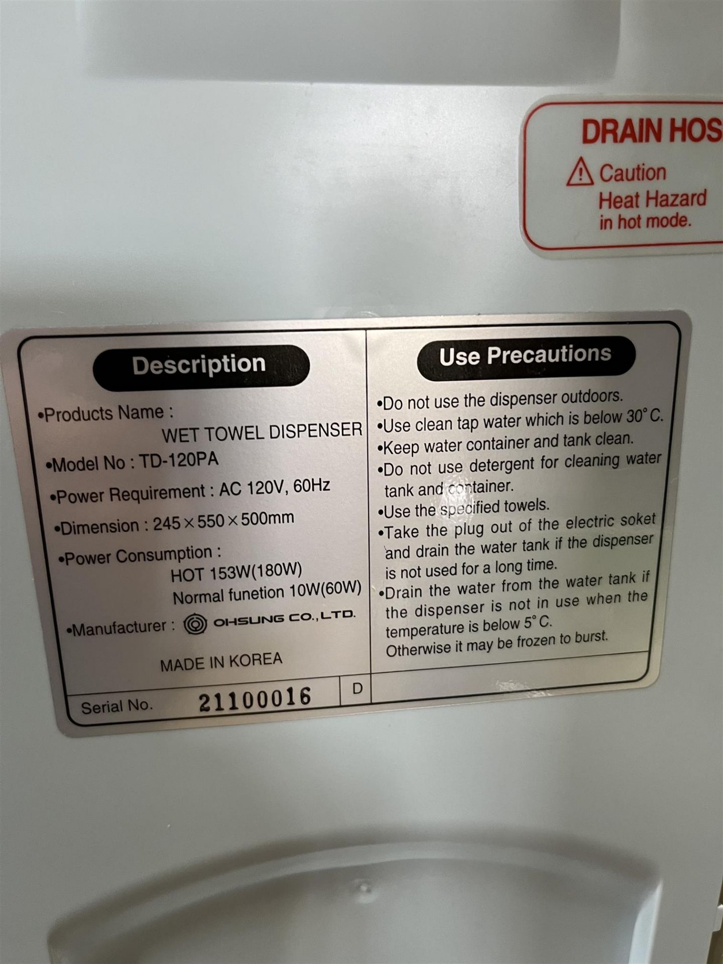 Wet Towel Dispenser - Model: TD-120PA - Image 2 of 2