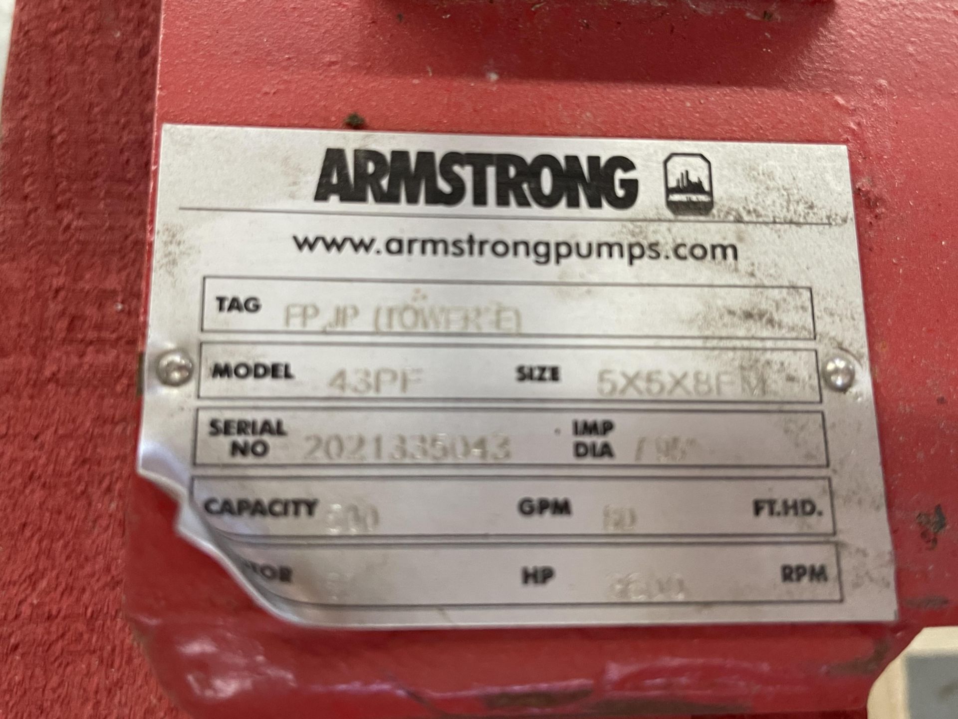 NEW (2021) ARMSTRONG VERTICAL IN-LINE FIRE PUMP, MODEL 43PF, 5 X 5 X 8FM, 181 MAX PSI W/50HP - Image 12 of 12