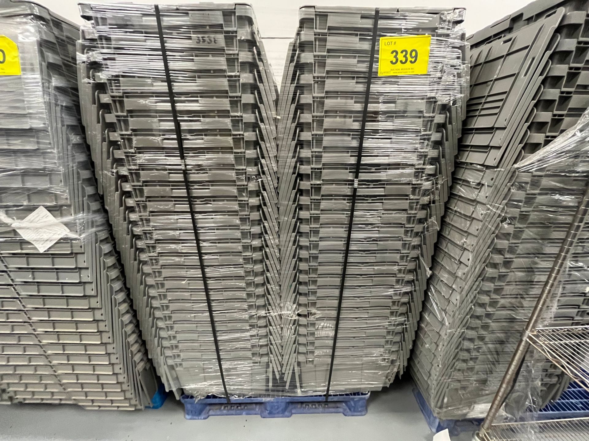 PALLET OF GREY PLASTIC TOTES (APPROX. 100 TOTAL)