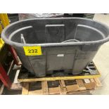 RUBBERMAID 100GAL TUB W/ CONTENTS AND JUSTRITE SPILL TRAY ON PALLET
