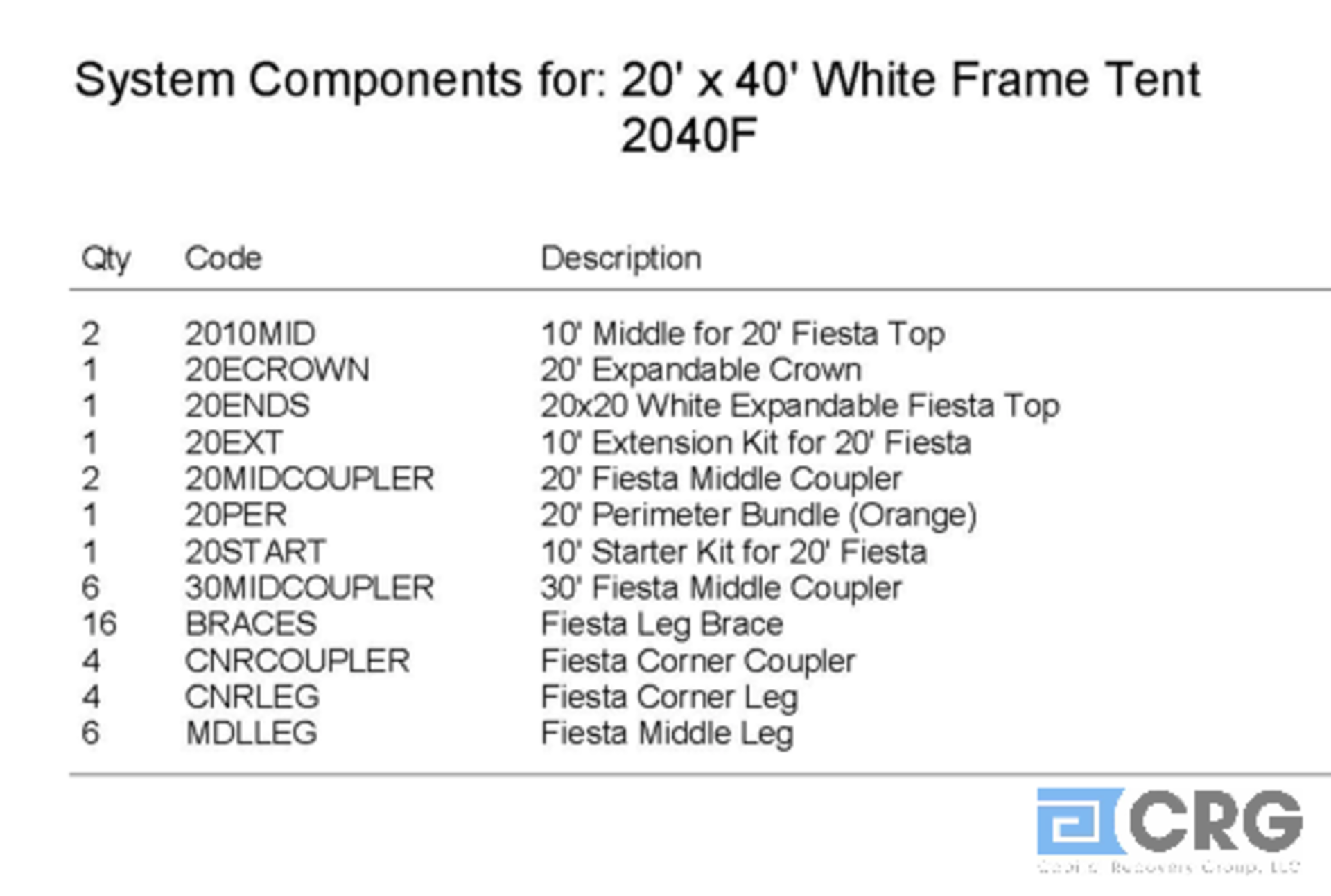 20x40 Fiesta, Complete Frame and Expandable White Top - Image 3 of 3