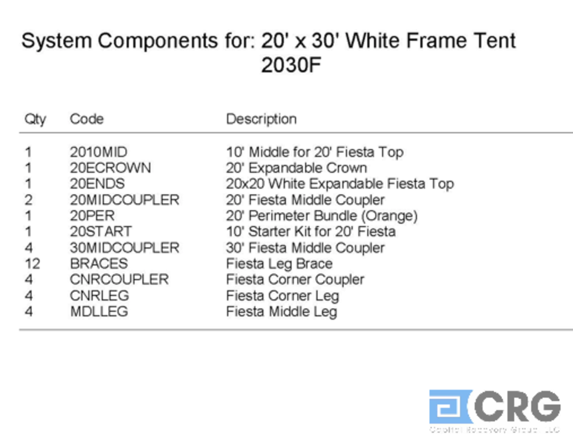 20x30 Fiesta, Complete Frame and Expandable White Top - Image 4 of 4