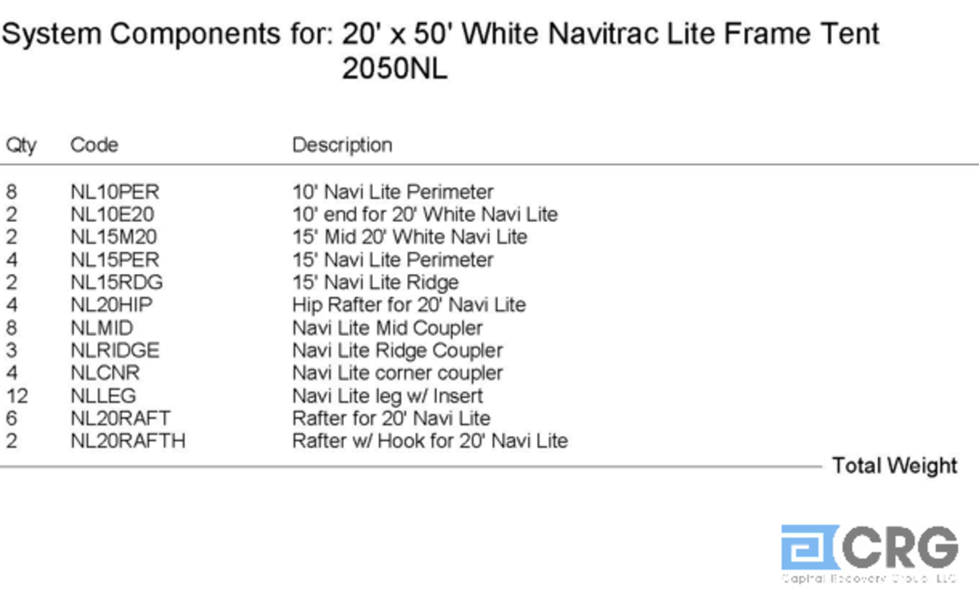 20x50 White Hip End Navitrac Lite Frame and Top, 2-10' Ends, 2-15' Mids - Image 3 of 3