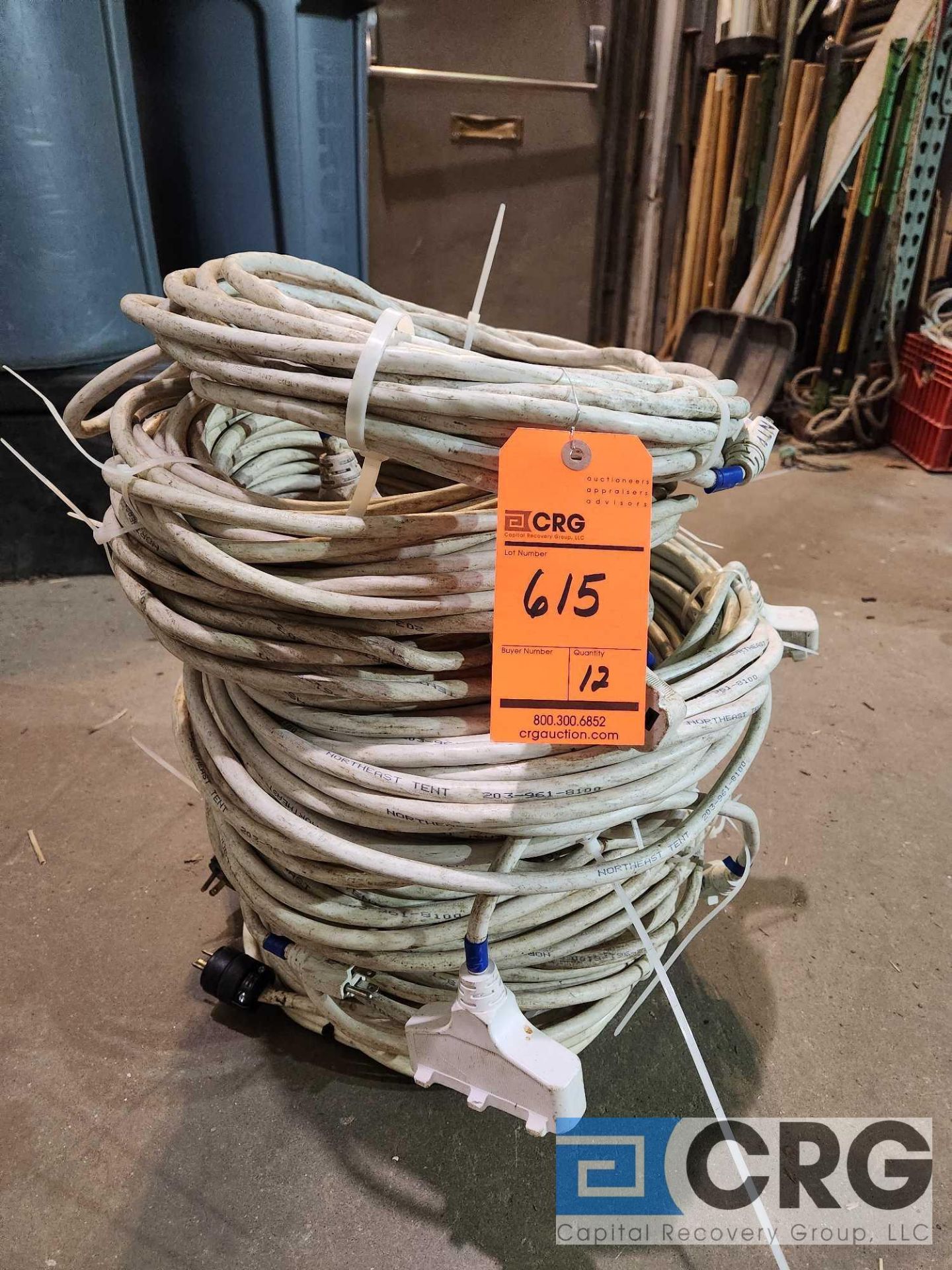 50' Long 12 Gauge White Extension Cords w/Triple Tap Outlet