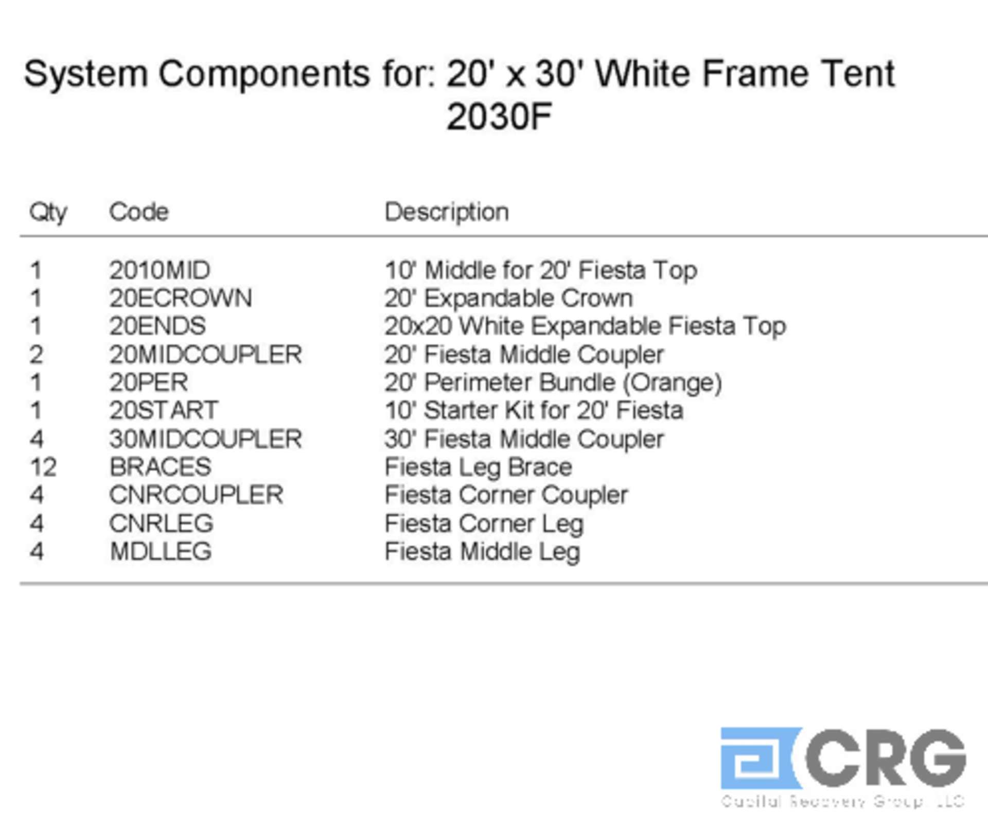 20x30 Fiesta, Complete Frame and Expandable White Top - Image 4 of 4