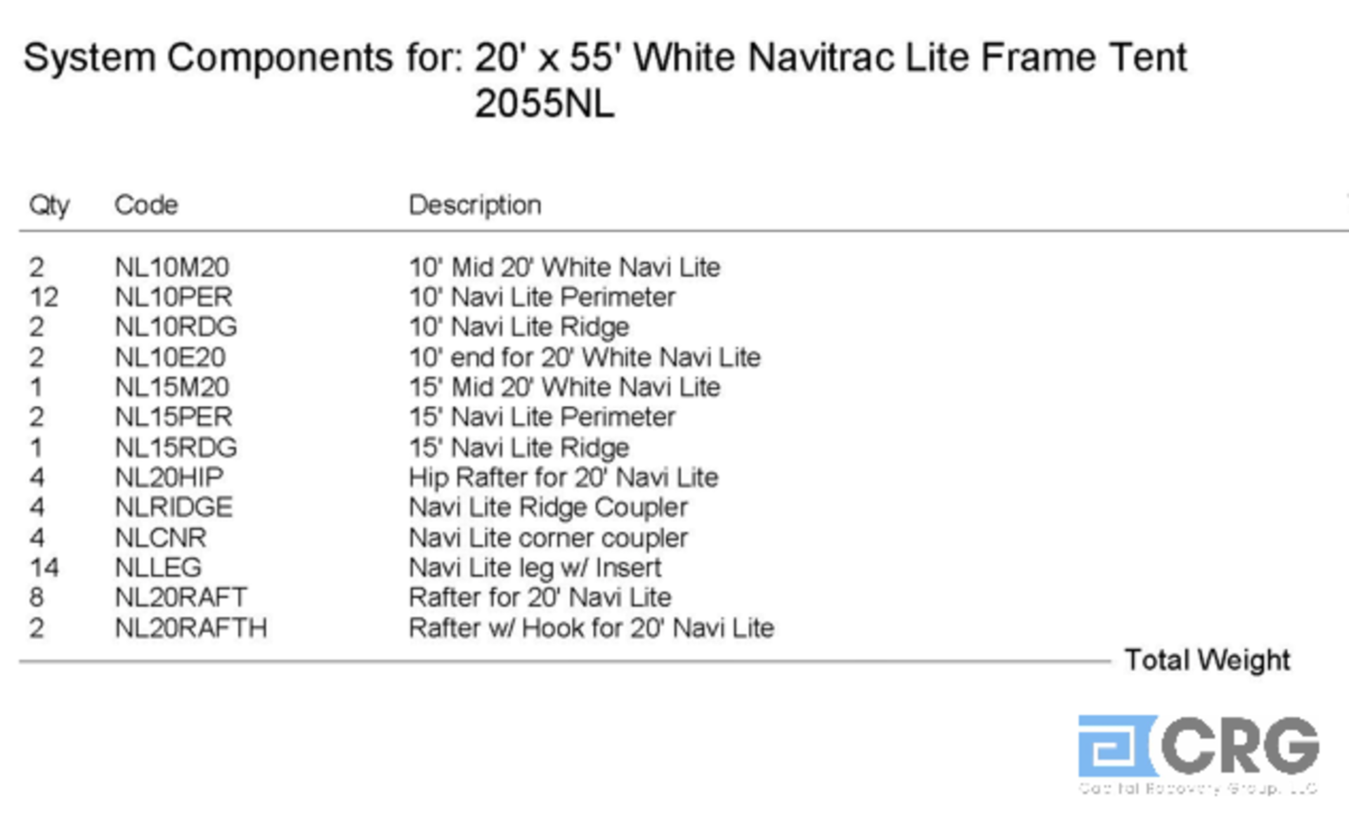 20x55 White Hip End Navitrac Lite Top Only, 2-10' Ends, 2-10' Mids, 1-15' Mid - Image 2 of 3