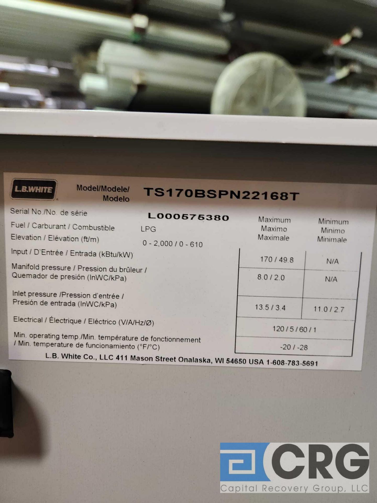 170,000 BTU LB White Tent Heater Complete with Thermostat - Image 3 of 4