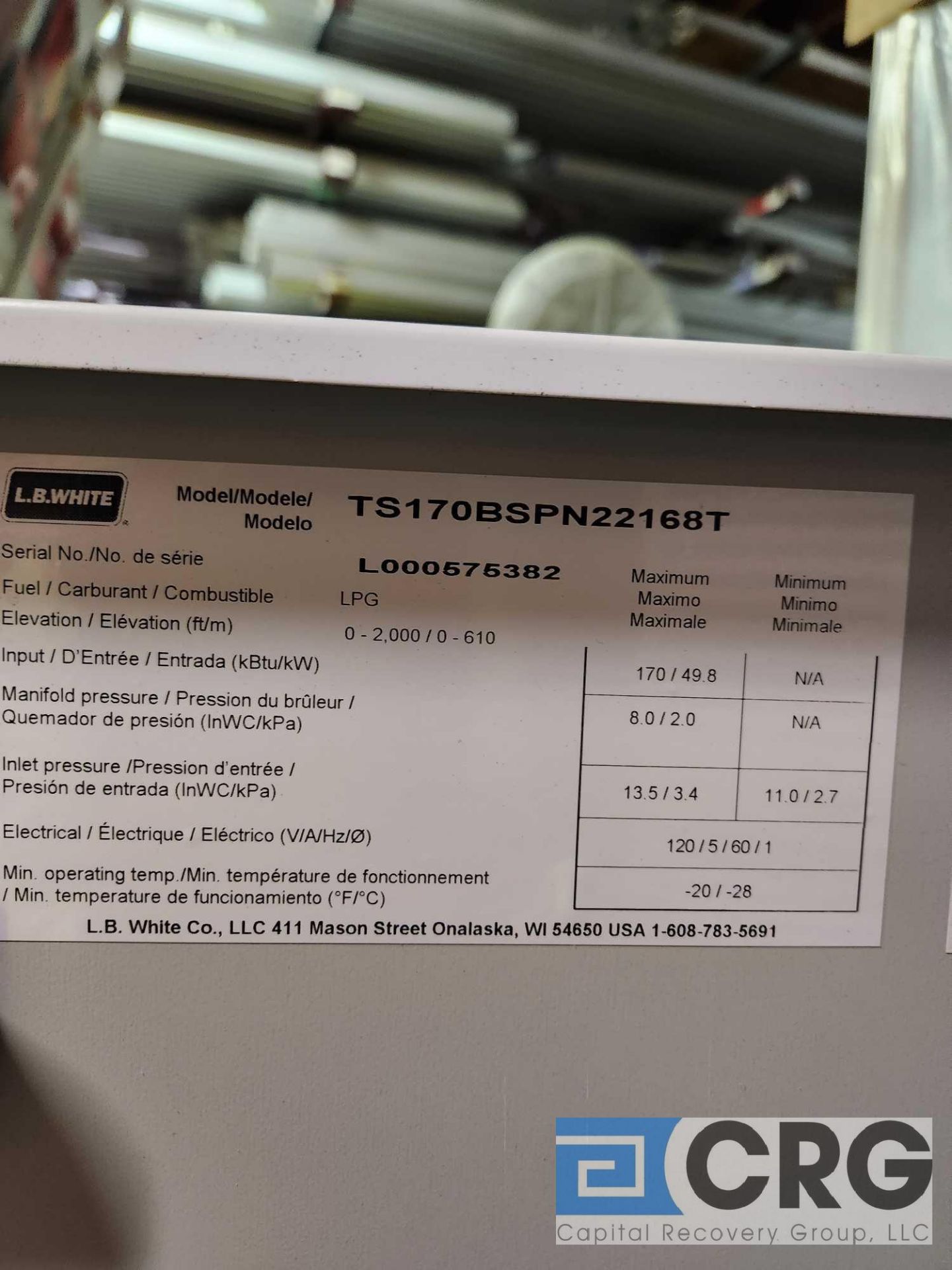 170,000 BTU LB White Tent Heater Complete with Thermostat - Image 3 of 4