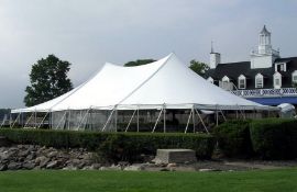 50x120 White Genesis High Peak Pole Tent, Top Only. Grade B. 2-25' ends, 1-30' mid, 2-20' mids