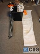Lot of (18) asst flags including (12) 5' White Tent, 3' Tall Metal Mast, (6) 10' navy blue