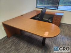 U-Shaped Executive Desk with Chair and File Cabinet