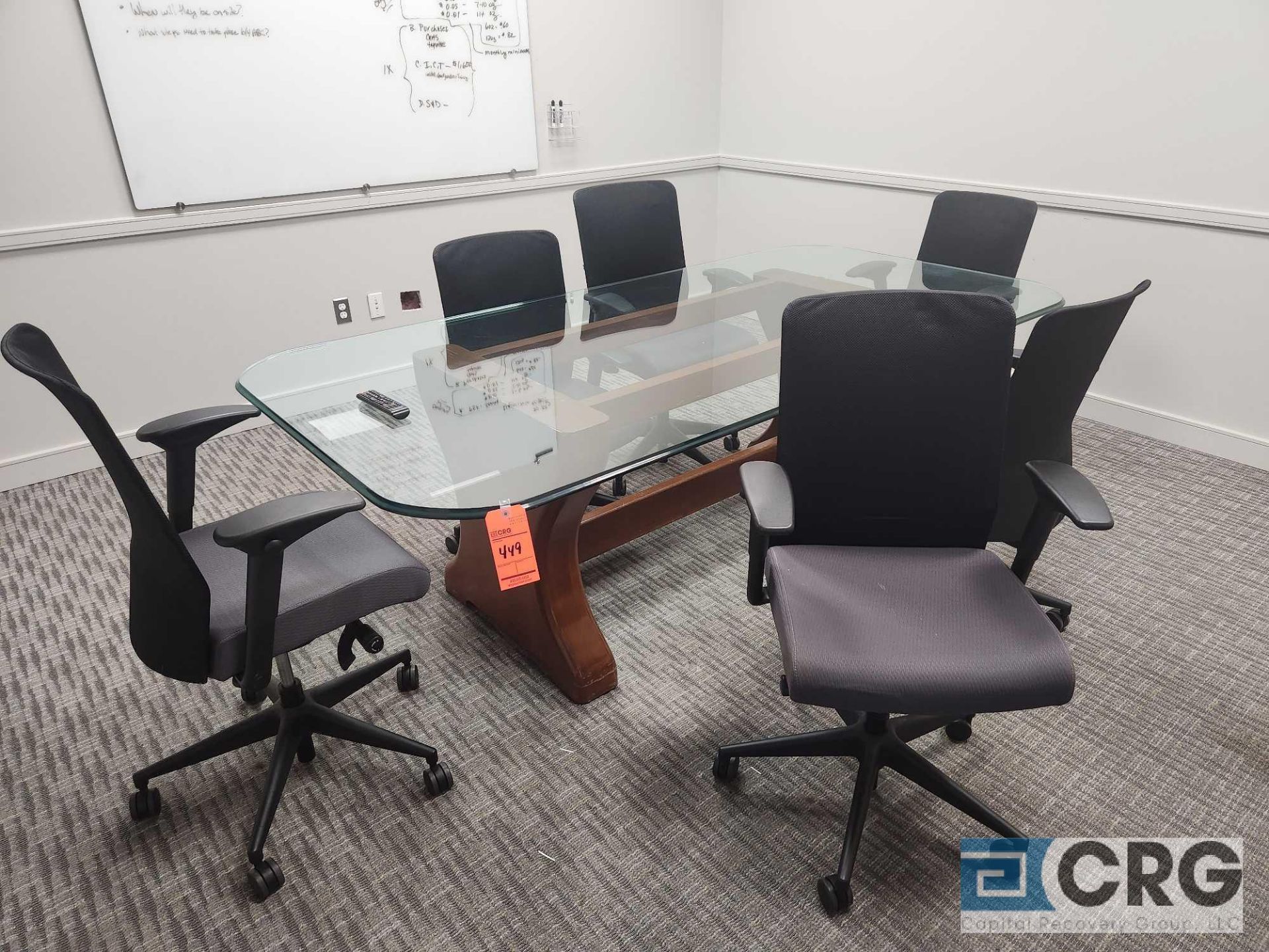 Glass Top Conference Table and High Back Chairs