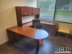 U-Shaped Modular Wood Desk With Over Shelf And Executive Chair