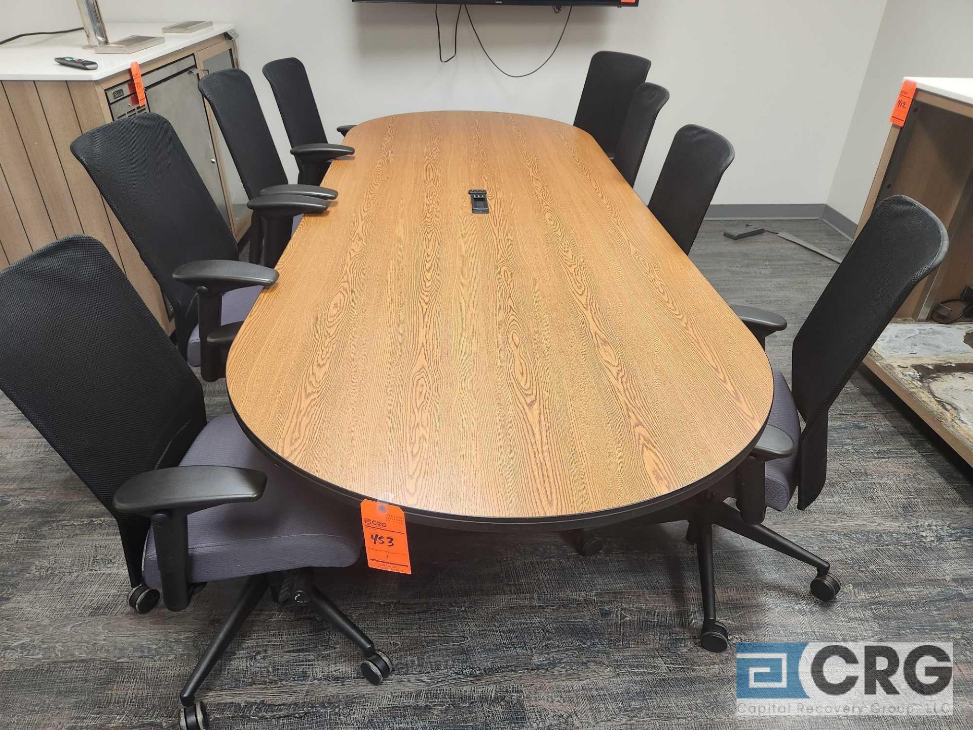 8 ft Wood Conference Table and Executive Chairs - Image 2 of 3