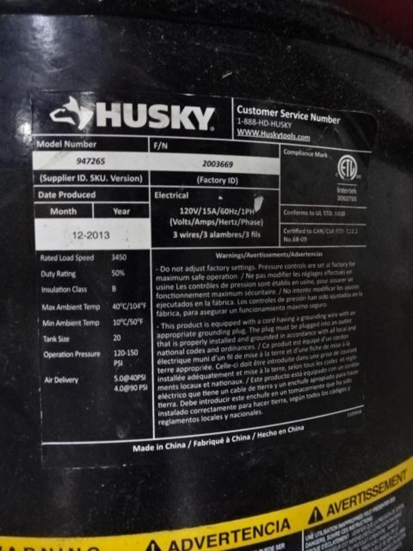 Husky Portable Air Compressor - Image 2 of 2